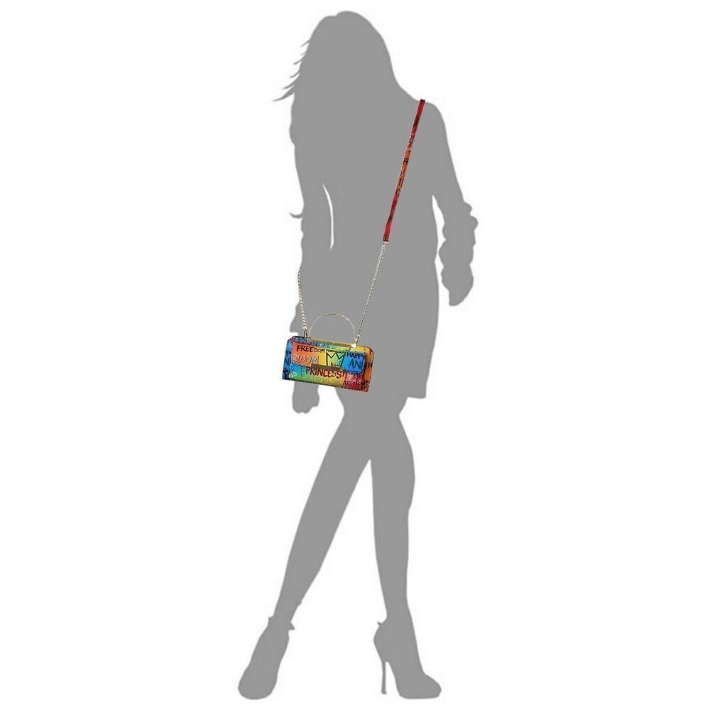 Women's Multi Graffiti Print Round Top Handle Crossbody Bag Clutch Wallet - Picture 6 of 7